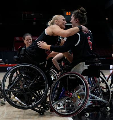 September 17, 2026, Ottawa, On, Canada: Canada s Kady Dandeneau (13) and Arinn Young (6) celebrate after defeating the Netherlands in IWBF Wheelchair Basketball World Championships semifinal action in Ottawa, Thursday, Sept. 17, 2026. Canada News - September 17, 2026  - ZUMAc35_ 20260917_zaf_c35_149 Copyright: xAdrianxWyldx