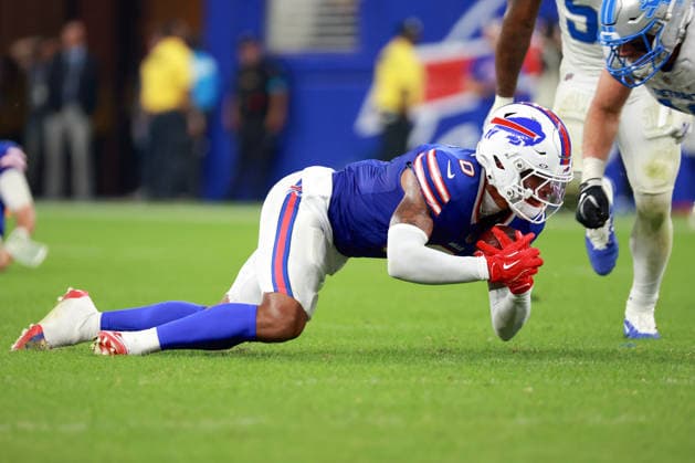 Detroit Lions vs Buffalo Bills ORCHARD PARK, NEW YORK - SEPTEMBER 17: Wide receiver Keon Coleman (0) of the Buffalo Bills keeps the ball during an NFL, American Football Herren, USA football game between the Detroit Lions and the Buffalo Billsat Highmark Stadium in Orchard Park, New York, USA, on Thursday, September 17, 2026 Orchard Park New York United States  Copyright: xAmyxLemusx originalFilename:lemus-detroitl260917_np01w.jpg