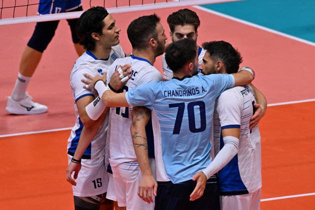 VOLLEYBALL - CEV Eurovolley Men - Slovakia vs. Greece Photo by IPA ABACAPRESS.COM88642398 - Greek players Modena Italy  Copyright: xIPAxSport ABACAx
