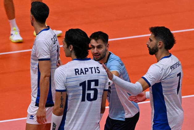 VOLLEYBALL - CEV Eurovolley Men - Slovakia vs. Greece Photo by IPA ABACAPRESS.COM88642366 - Greek players Modena Italy  Copyright: xIPAxSport ABACAx