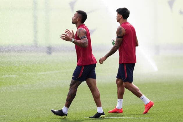 September 18, 2026, Sant Joan Despi, Barcelona, Spain: Gabriel Jesus and Joao Cancelo during the training day of FC Barcelona, Barca ahead the Spanish League, Laliga EA Sports, football match against Sevilla FC at Ciudad Esportiva Joan Gamper on September 18, 2026 in Sant Joan Despi, Barcelona, Spain. FC Barcelona Training And press conference, PK, Pressekonferenz - LaLiga EA Sports - ZUMAa181 20260918_zaa_a181_010 Copyright: xJavierxBorregox