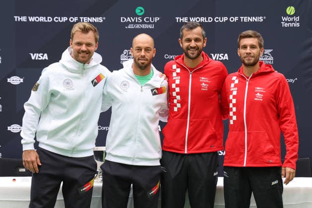 Davis Cup Draw Ceremony Germany vs. Croatia, Team Germany L-R.Kevin Krawietz, Tim Puetz (GER), Mate Pavic, Nikola Mektic (CRO), Heristo Arena, Halle Westf., Germany Tennis - Davis Cup 20026 - Davis Cup - Heristo Arena - Halle West - Northrhine Westphalia - Germany - 18 September 2026. Copyright: xJuergenxHasenkopfx