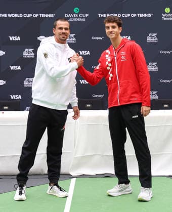 Davis Cup Draw Ceremony Germany vs. Croatia, Team Germany L-R.Daniel Altmaier (GER),Matej Dodig(CRO), Heristo Arena, Halle Westf., Germany Copyright: xJuergenxHasenkopfx