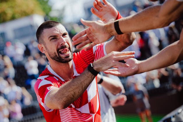 TENNIS - Davis Cup, AUT vs BEL VIENNA,AUSTRIA,18.SEP.26 - TENNIS - ITF Davis Cup, qualification round 2, Austria vs Belgium. Image shows the rejoicing of Jurij Rodionov (AUT).  GEPAxpictures xAlexanderxSolc