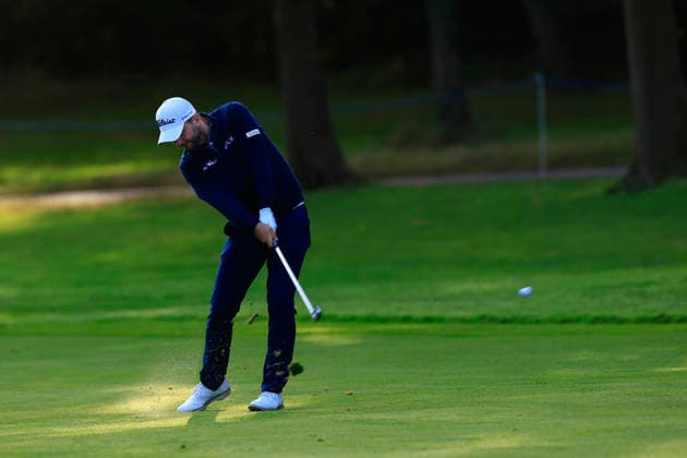RECORD DATE NOT STATED 18th September 2026; Wentworth Golf Club, Virginia Water, Surrey, England; DP World Tour Golf, BMW PGA, Golf Herren Championship, Day Two; Nicolai Von Dellingshausen with his second shot to the third green ChrisxRoll