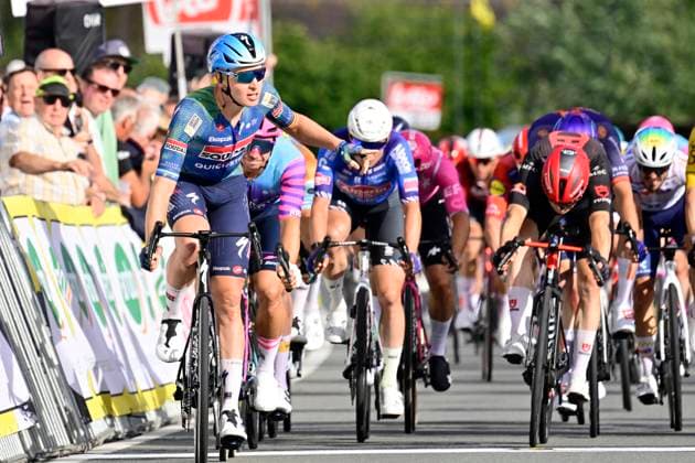 Kampioenschap van Vlaanderen 2026 Cycling Race KOOLSKAMP, BELGIUM - SEPTEMBER 18 : Merlier Tim (BEL) of Soudal Quick-Step wins the sprint, second place for Groenewegen Dylan (NED) of Unibet Rose Rockets, third place for Waerenskjold Soren (NOR) of Uno-X Mobility during the 110th edition of Kampioenschap van Vlaanderen an UCI Class 1.1 one day cycling road race for Men Elite of km with start in Koolskamp and finish in Koolskamp on September 18, 2026 in Koolskamp, Belgium, 18 09 2026 Koolskamp Belgium  Copyright: xJanxDexMeuleneirx