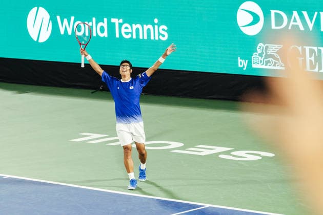 September 18, 2026, Seoul, Seoul, South Korea: South KoreaÃ¢â‚¬â ¢s Hyeon Chung celebrates after defeating IndiaÃ¢â‚¬â ¢s Sumit Nagal to secure the win in the second singles match during the 2026 Davis Cup Qualifier second round between the Republic of Korea and India at the Olympic Tennis Court Seoul South Korea - ZUMAm346 0867217012st Copyright: xSuhxJeenxMoonx