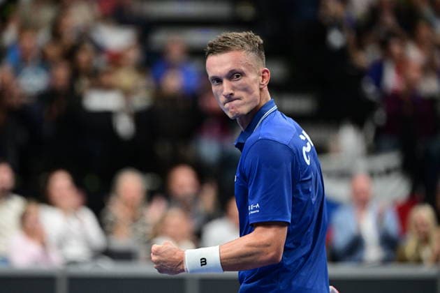 Jiri Lehecka (CZE), photo, playes against Ben Shelton (USA) in their game of the 2026 Davis Cup men s team tennis World Championship, WM, Weltmeisterschaft match between the Czech Republic and the United States, in Prague, Czech Republic, on September 18, 2026. (CTKxPhoto MichalxKamaryt) CTKPhotoP2026091806801  CTKPhotoP2026091806801