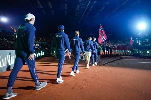 Davis Cup, Norway vs. China, Trondheim, September 18, 2026. Tennis players on the court during the Davis Cup match between Norway and China in Trondheim. Spectrum. Photo by Ole Martin Wold, NTB, Trondheim, Norway. EDITORIAL USE ONLY. RESTRICTED USE FOR BETTING COMPANIES.  Copyright: xOlexMartinxWoldx xNTBx