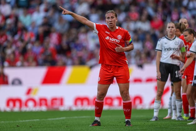GER, Mainz, FSV Mainz 05 vs Eintracht Frankfurt, Google Pixel Frauen Bundesliga, Fussball, DFB, Spielzeit 2026 2027, MEWA Arena, 5. Spieltag im Bild: Johanna Berg (Mainz 05 Frauen 9) DFB DFL REGULATIONS PROHIBIT ANY USE OF PHOTOGRAPHS AS IMAGE SEQUENCES AND OR QUASI-VIDEO, 18.09.2026 Copyright: HMBxMedia HendrikxHamelau