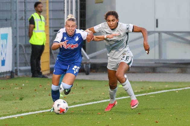 Laura Gloning (TSG 1899 Hoffenheim, 20), Cora Zicai (VfL Wolfsburg, 28) Fussball: Google Pixel Frauen-Bundesliga, 5. Spieltag, TSG 1899 Hoffenheim vs. VfL Wolfsburg am 18.09.2026 in Hoffenheim (Dietmar-Hopp-Stadion), Deutschland Hoffenheim Dietmar-Hopp-Stadion Deutschland Copyright: xFranzxReindelx