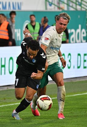 18.09.2026 - Fussball - Saison 2026 2027 - 2. Fussball - Bundesliga - 06. Spieltag: SpVgg Greuther Fürth ( Kleeblatt ) - FC Magdeburg FCM - Sportfoto Zink MeZi - xmexzix - DFL regulations prohibit any use of photographs as image sequences and or quasi-video - only for editorial use - Herbert Bockhorn (7, FC Magdeburg ) Felix Klaus (30, SpVgg Greuther Fürth, rechts )