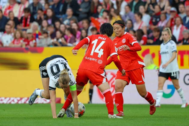 18.09.2026, xusrbx, Fussball Google Pixel Frauen-Bundesliga, FSV Mainz 05 - Eintracht Frankfurt v.l. Laura Freigang (Eintracht Frankfurt, 10),im Zweikampf mit, Yurina Imai (FSV Mainz 05, 14), Mainz