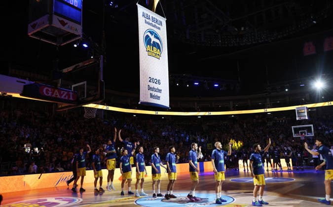 Alba präsentiert das Meisterbanner Basketball BBL Bundesliga Herren 1. Spieltag Saison 2026 2027 18.09.2026 ALBA Berlin vs. Niners Chemnitz 99ers