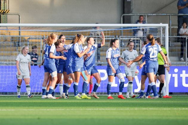 18.09.2026, xgrfx, Fussball Google Pixel Frauen-Bundesliga, TSG Hoffenheim Frauen - VfL Wolfsburg v.l. Tor, Chiara Hahn (TSG Hoffenheim) Hoffenheim
