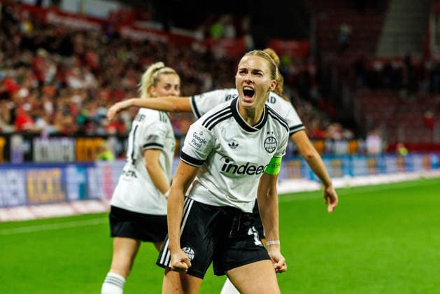 GPFBL, 1. FSV Mainz 05 - Eintracht Frankfurt, 18.09.2026, Mainz Torjubel zum 2:3 durch Rebecka Blomqvist (Eintracht Frankfurt, 28) im Spiel der Google Pixel Frauen Bundesliga am 5. Spieltag der Saison 2026 27 zwischen dem 1. FSV Mainz 05 und Eintracht Frankfurt in der MEWA Arena, Mainz, 18.09.2026. Copyright: xBEAUTIFULxSPORTS Hahnex