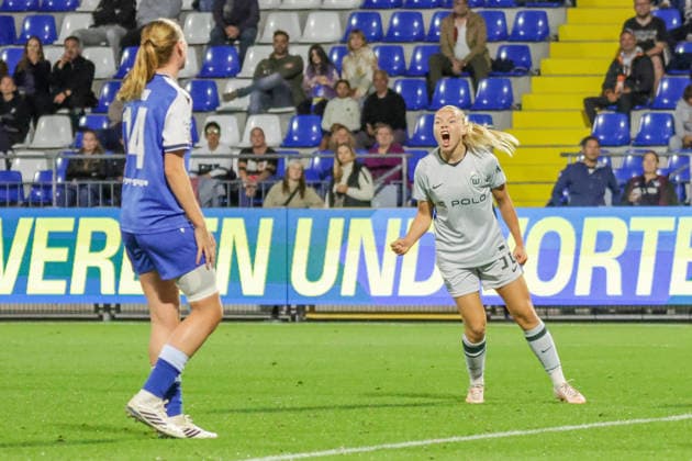 18.09.2026, xgrfx, Fussball Google Pixel Frauen-Bundesliga, TSG Hoffenheim Frauen - VfL Wolfsburg v.l. Tor, Anny Kerim-Lindland zum 1:1(VfL Wolfsburg) Hoffenheim