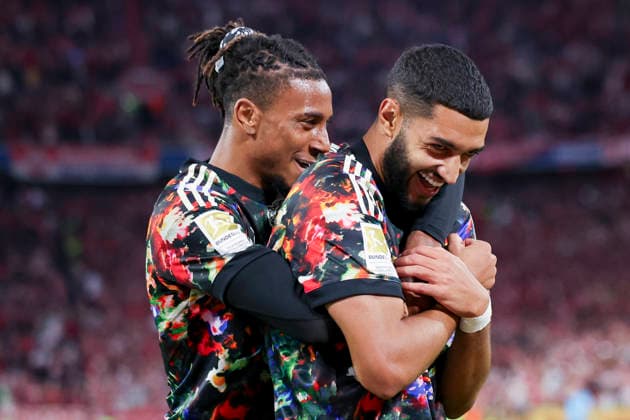 Ismael Saibari (FC Bayern Muenchen) bejubelt seinen Treffer zum 5:0 mit Michael Olise (FC Bayern Muenchen) waehrend des spiels der 1. Bundesliga zwischen FC Bayern Muenchen und 1. FC Union Berlin, Allianz Arena am 18. September 2026 in Muenchen, Deutschland. (Foto von Marco Steinbrenner DeFodi Images) +++ Ismael Saibari (FC Bayern Muenchen) celebrates after scoring his teams fifth Goal with Michael Olise (FC Bayern Muenchen) during the Bundesliga match between FC Bayern Muenchen and 1. FC Union Berlin at Allianz Arena on September 18, 2026 in Munich, Germany. (Photo by Marco Steinbrenner DeFodi Images) DFB DFL REGULATIONS PROHIBIT ANY USE OF PHOTOGRAPHS AS IMAGE SEQUENCES AND OR QUASI-VIDEO. (Photo by Marco Steinbrenner DeFodi Images) -