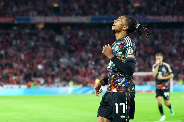 Jubel zum Tor zum 6:0 durch Michael Olise (FC Bayern Muenchen, 17), GER, FC Bayern Muenchen vs. 1. FC Union Berlin, Fussball, Bundesliga, 4. Spieltag, Saison 2026 2027, 18.09.2026, DFL DFB REGULATIONS PROHIBIT ANY USE OF PHOTOGRAPHS as IMAGE SEQUENCES and or QUASI-VIDEO, GER, FC Bayern Muenchen vs. 1. FC Union Berlin, Fussball, Bundesliga, 4. Spieltag, Saison 2026 2027, 18.09.2026 Muenchen Copyright: xEibner-Pressefoto JennixMaulx EP_JML