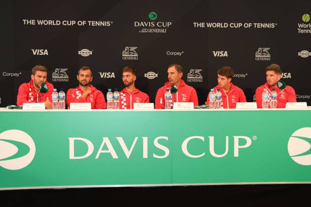 Davis Cup Draw Ceremony Germany vs. Croatia, Team Croatia,L-R. Nikola Mektic, Mate Pavic,Dino Prizmic, Captain Ivan Dodig, Matej Dodig,Mili Poljicak . Heristo Arena, Halle Westf., Germany Tennis - Davis Cup 20026 - Davis Cup - Heristo Arena - Halle West - Northrhine Westphalia - Germany - 18 September 2026. Copyright: xJuergenxHasenkopfx