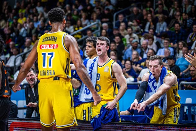 Basketball Berlin 18.09.2026 Saison 2026 2027 EasyCredit BBL 1. Bundesliga Männer, Herren Alba Berlin - NINERS Chemnitz Jonas Mattisseck (Alba Berlin, No.09) Norris Agbakoko (Alba Berlin, No.17)