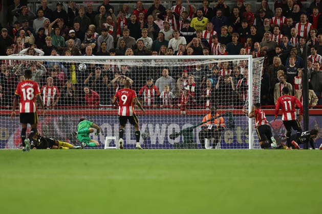 18th September 2026; Gtech Community Stadium, London, England; Premier League Football, Brentford versus Chelsea; Fabio Carvalho of Brentford scores in the 90th+4 minute for 3-0 KatiexChan