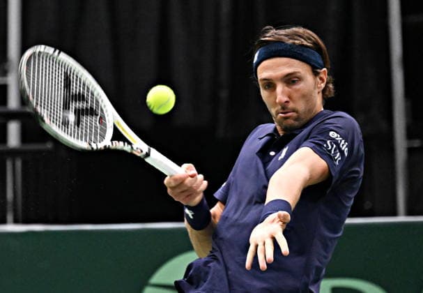 September 18, 2026, Quebec, Pq, Canada: Arthur Rinderknech is caught off balance trying to return a shot to William Draxl of Canada during a Davis Cup qualifier second round match at the Videotron Centre in Quebec City, Friday, Sept. 18, 2026. Canada News - September 18, 2026  - ZUMAc35_ 20260918_zaf_c35_061 Copyright: xJacquesxBoissinotx