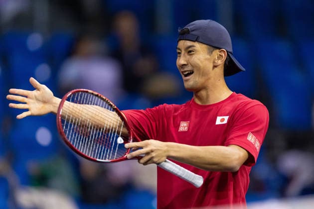 Sho Shimabukuro (JPN) warming up before Round 1 Davis Cup Tennis at Trusts Arena, Auckland, New Zealand on Saturday 19 September 2026. Photo: Joshua Devenie z Copyright: xx
