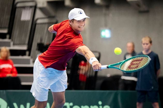 Tennis Davis Cup match between Denmark and Bulgaria Denmark s August Holmgren during the Davis Cup match between Denmark and Bulgaria at Royal Stage, Hilleroed, Saturday, September 19, 2026. (Photo: Sebastian Elias Uth Ritzau Scanpix) , Denmark Copyright: SebastianxEliasxUthx spdk20260919-132903-L