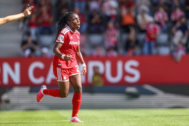 GER, München, FC Bayern München vs FC Köln, Google Pixel Frauen Bundesliga, Fussball, DFB, Spielzeit 2026 2027, FC Bayern Campus, 5. Spieltag im Bild: Edna Imade (FC Bayern München Frauen 29), Tor, Jubel und Freude, Emotionen DFB DFL REGULATIONS PROHIBIT ANY USE OF PHOTOGRAPHS AS IMAGE SEQUENCES AND OR QUASI-VIDEO, 19.09.2026 Copyright: HMBxMedia HendrikxHamelau