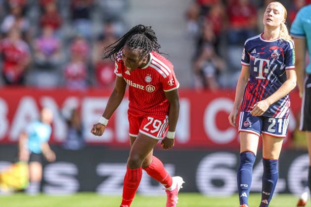 GER, München, FC Bayern München vs FC Köln, Google Pixel Frauen Bundesliga, Fussball, DFB, Spielzeit 2026 2027, FC Bayern Campus, 5. Spieltag im Bild: Edna Imade (FC Bayern München Frauen 29), Tor, Jubel und Freude, Emotionen DFB DFL REGULATIONS PROHIBIT ANY USE OF PHOTOGRAPHS AS IMAGE SEQUENCES AND OR QUASI-VIDEO, 19.09.2026 Copyright: HMBxMedia HendrikxHamelau