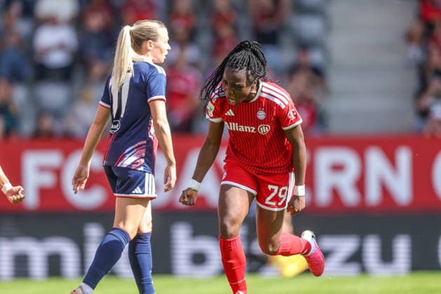 GER, München, FC Bayern München vs FC Köln, Google Pixel Frauen Bundesliga, Fussball, DFB, Spielzeit 2026 2027, FC Bayern Campus, 5. Spieltag im Bild: Edna Imade (FC Bayern München Frauen 29), Tor, Jubel und Freude, Emotionen DFB DFL REGULATIONS PROHIBIT ANY USE OF PHOTOGRAPHS AS IMAGE SEQUENCES AND OR QUASI-VIDEO, 19.09.2026 Copyright: HMBxMedia HendrikxHamelau