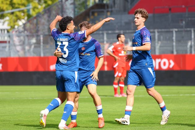 19.09.2026, xusrbx, Fussball Regionalliga Suedwest, FSV Mainz 05 U23 - 1.FC Kaiserslautern II v.l. Nassim el Quarti (1. FC Kaiserslautern II, 33), macht das Tor zum 1:0 in der 18. Spielminute, Mainz