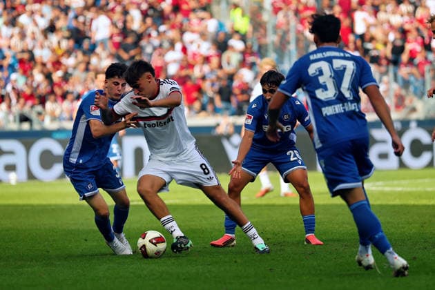 v. li. im Zweikampf, Deniz Ofli (SC Karlsruhe , 3),Javier Fernandez (FC Nuernberg, 8) ,Danyal Zor (SC Karlsruhe, 26), Jason Ponente Ramirez (SC Karlsruhe, 37) GER, SC Karlsruhe - FC Nürnberg Fussball 6.Spieltag Spielzeit 2026 2027 2.Bundesliga 19.09.2026 (DFL DFB REGULATIONS PROHIBIT ANY USE OF PHOTOGRAPHS as IMAGE SEQUENCES and or QUASI-VIDEO). GER SC Karlsruhe - FC NÂ¸rnberg Fussball 6.Spieltag Spielzeit 2026 2027 19.09.2026 Copyright: xEibner-Pressefoto JoergxHirschx EP_JHH