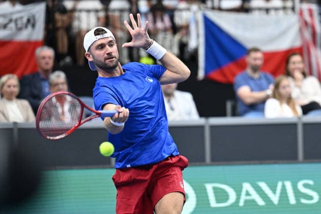 Sport Bilder des Tages 2026 Davis Cup men s team tennis World Championship, WM, Weltmeisterschaft match between the Czech Republic and the United States in Prague, Czech Republic, on September 19, 2026. Tennis doubles match Adam Pavlasek and Patrik Rikl (pictured) of Czech Republic vs. Christian Harrison, Austin Krajicek of USA. (CTKxPhoto MichaelaxRihova) CTKPhotoP2026091903239  CTKPhotoP2026091903239