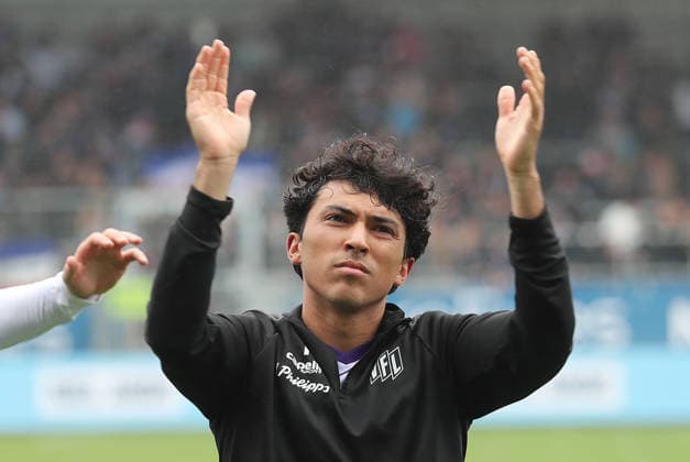 Jonathan Gomez (VfL Osnabrueck) Fussball, Herren, Saison 2026 2027, 2.BL, Holstein Stadion, Holstein Kiel gegen VfL Osnabrueck, 1-1 DFL REGULATIONS PROHIBIT ANY USE OF PHOTOGRAPHS AS IMAGE SEQUENCES AND OR QUASI-VIDEO.