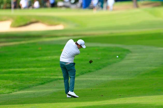 RECORD DATE NOT STATED 19th September 2026; Wentworth Golf Club, Virginia Water, Surrey, England; DP World Tour Golf, BMW PGA, Golf Herren Championship, Day 4; 2nd shot for Matt Fitzpatrick to the 12th green ChrisxRoll