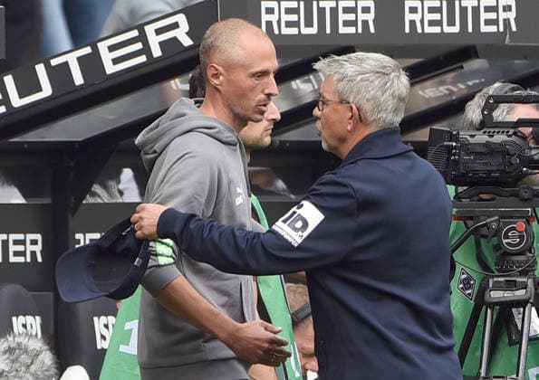 19.09.2026, xhbx, Fussball 1.Bundesliga, Borussia Moenchengladbach - 1.FSV Mainz 05 v.l. Interimstrainer Jan-Moritz Lichte (Borussia Mönchengladbach), Trainer Urs Fischer (FSV Mainz 05) (DFL DFB REGULATIONS PROHIBIT ANY USE OF PHOTOGRAPHS as IMAGE SEQUENCES and or QUASI-VIDEO) Moenchengladbach