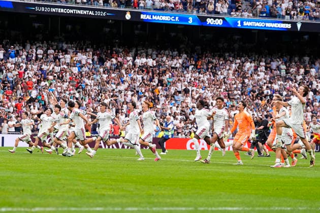 September 19, 2026, Madrid, Madrid, Spain: Players of Real Madrid celebrate the victory during the Under-20 Intercontinental Cup Final 2026, football match between Real Madrid and Santiago Wonders at Bernabeu stadium on September 19, 2026, in Madrid, Spain. Real Madrid V Santiago Wonders - Under-20 Intercontinental Cup Final 2026  - ZUMAa181 20260919_zaa_a181_118 Copyright: xOscarxJ.xBarrosox