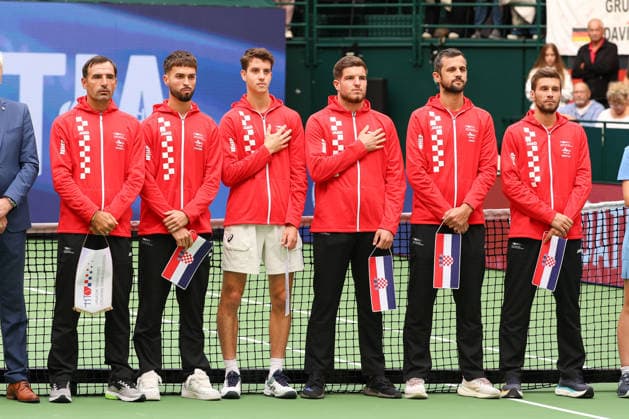 Team Croatia, L-R. Captain Ivan Dodig,Dino Prizmic,Matej Dodig, Mili Poljicak ,Mate Pavic,Nikola Mektic, Davis Cup Germany vs. Croatia, Heristo Arena, Halle Westf., Germany Tennis - Davis Cup 20026 - - Heristo Arena - Halle West - Northrhine Westphalia - Germany - 19 September 2026. Copyright: xJuergenxHasenkopfx