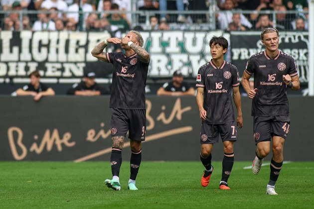 19.09.2026, GER, Fussball, Herren, Bundesliga , 1. Bundesliga, Saison 2026 2027, VfL Borussia Mönchengladbach - FSV Mainz 05 Phillip Tietz (M05) Torjubel, jubelt nach seinem Treffer zum 1:1 Copyright: xSvenxHanischx