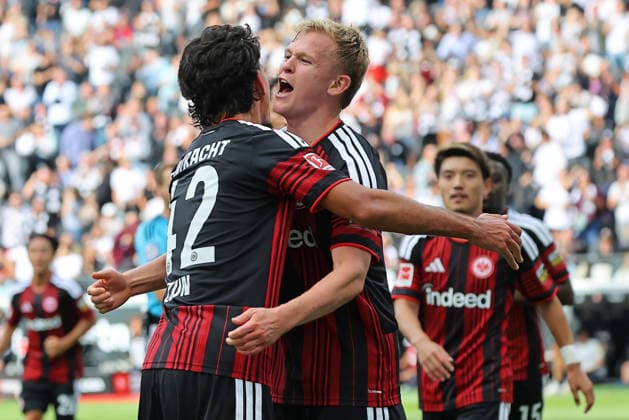 Frankfurt, Deutschland 19. September 2026: 1. BL - 2026 2027 - Sp. 4 - Eintracht Frankfurt gegen SC Freiburg Im Bild: Torschütze Jonathan Burkardt (Frankfurt) freut sich über sein Tor zum 2:1 DFL DFB regulations prohibit any use of photographs as image sequences and or quasi-video Deutsche Bank Park Hessen Copyright: xFotostandx xRacochax