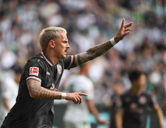 19.09.2026, xophax, Fussball 1.Bundesliga.DFL.Fußball. Bor.Mönchengladbach gegen 1.FSV Mainz 05. Phillip Tietz ( Mainz 05 ) nach seinem Tor zum 1 zu 1 (DFL DFB REGULATIONS PROHIBIT ANY USE OF PHOTOGRAPHS as IMAGE SEQUENCES and or QUASI-VIDEO) Mönchengladbach