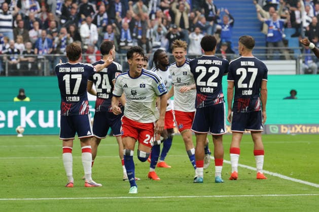 2026.09.19 xfsx Fussball 1. Bundesliga Hamburger Sportverein - 1.FC Koeln v.l. Der HSV feiert das 1:0 durch Nicolas Capaldo (Hamburger SV, 24) (DFL DFB regulations prohibit any use of photographs as image sequences and or quasi-video. Copyright: HMBxMedia FernandoxSoares