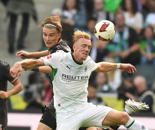 19.09.2026, xophax, Fussball 1.Bundesliga.DFL.Fußball. Bor.Mönchengladbach gegen 1.FSV Mainz 05. Kacper Potulski ( Mainz 05 ) , links und Isac Lidberg ( rechts , Mönchengladbach ) (DFL DFB REGULATIONS PROHIBIT ANY USE OF PHOTOGRAPHS as IMAGE SEQUENCES and or QUASI-VIDEO) Mönchengladbach