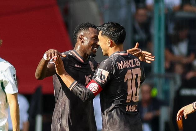 19.09.2026, GER, Fussball, Herren, Bundesliga , 1. Bundesliga, Saison 2026 2027, VfL Borussia Mönchengladbach - FSV Mainz 05 Sheraldo Becker (M05) Torjubel, jubelt nach seinem Treffer zum 1:2 mit Nadiem Amiri (M05) Copyright: xSvenxHanischx