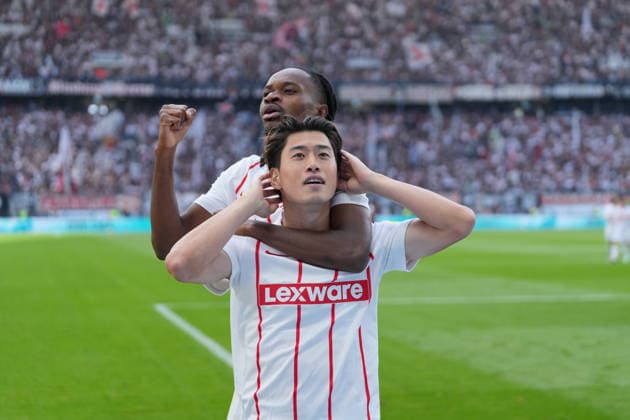 Jordy Makengo (SC Freiburg, 33), Yuito Suzuki (SC Freiburg, 14) Torjubel, Emotionen, Torschuss, Abschluss, Torerfolg, Tor, Treffer, Deutschland, Fussball, 1. Bundesliga, 4.Spieltag, 2026 2027, Eintracht Frankfurt vs. SC Freiburg, 19.09.2026, Deutsche Bank Park, Frankfurt Frankfurt Deutsche Bank Park Hessen Deutschland Copyright: xArnexAmbergx