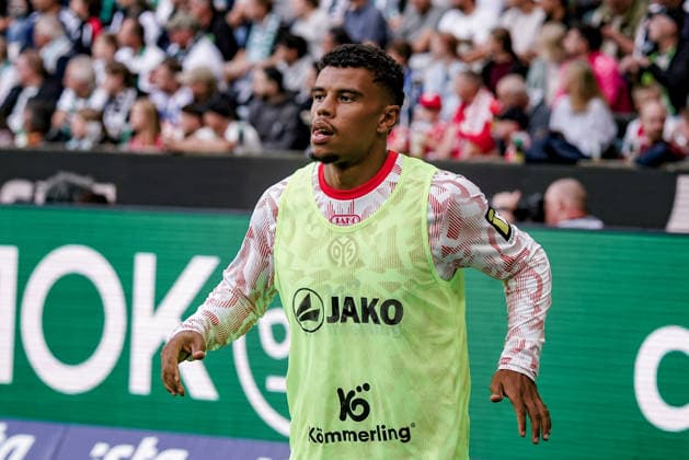 Deutschland: Fussball Saison 2026 2027 , 1. Bundesliga , 4. Spieltag , Borussia Mönchengladbach vs. 1. FSV Mainz 05 - ista-Borussia-Park (Mönchengladbach) : Ransford-Yeboah Königsdörffer Ransford-Yeboah Koenigsdoerffer (1. FSV Mainz 05, 11) Mimik, Gesichtsausdruck, Emotion Mönchengladbach ista-Borussia-Park Deutschland Germany Copyright: xBennetxLongx
