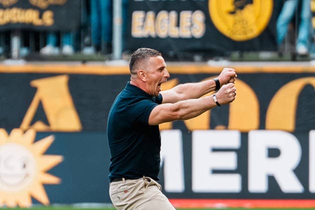 Deutschland: Fussball 3. Liga 2026 - 2027, 7. Spieltag - Alemannia Aachen vs Fortuna Düsseldorf - Tivoli (Aachen): Mersad Selimbegovic (Trainer Alemannia Aachen) Sieg, Jubeln, Feiern, Fans, Gewinn, Emotionen nach Abpfiff Copyright: xThiemoxRudolphx