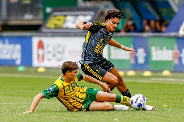 DEN HAAG , 19-09-2026 , WerkTalent Stadium , season 2026 2027 , Dutch Eredivisie football , match between ADO Den Haag and Cambuur , picture shows ADO Den Haag player Matteo Waem vs SC Cambuur player Sami Bouhoudane ADO - Cambuur  x207261736x Copyright: